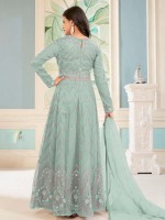 Light Blue Butterfly Net Designer Anarkali Salwar Kameez